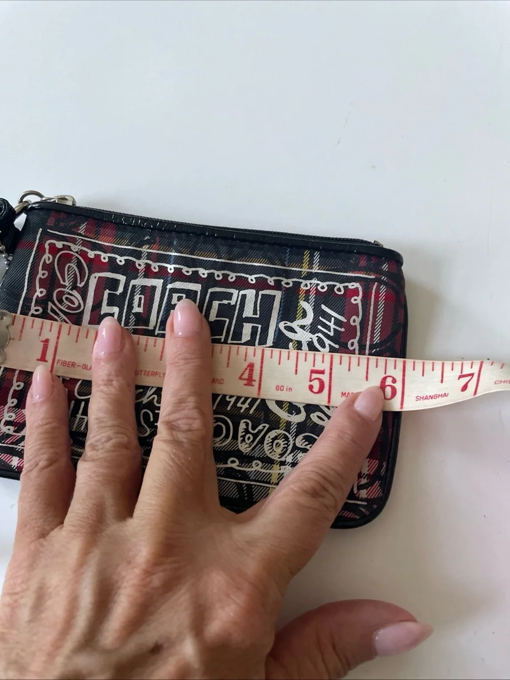 Coach Poppy Red Plaid Signature Wristlet